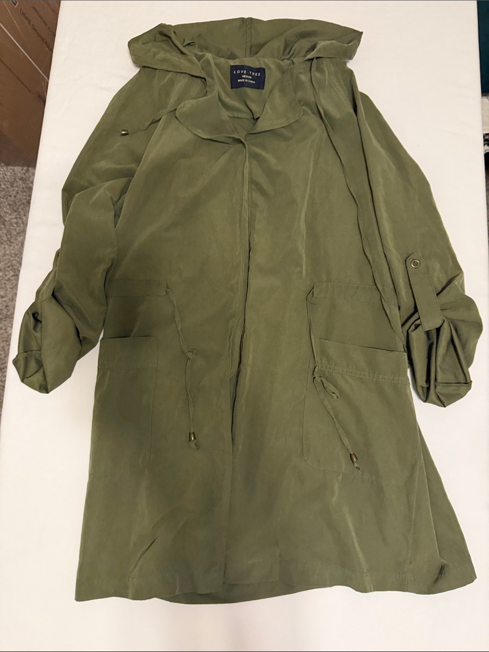 Love Tree Olive Green Hooded Field Jacket